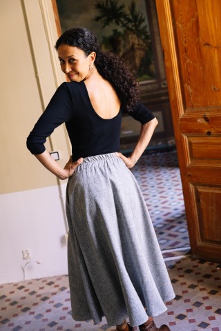 Falda maxi larga gris con chispeado negro con bolsillos- Ropa mujer SusiSweetdress