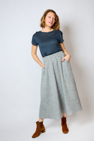 Falda maxi larga gris con chispeado negro con bolsillos- Ropa mujer SusiSweetdress