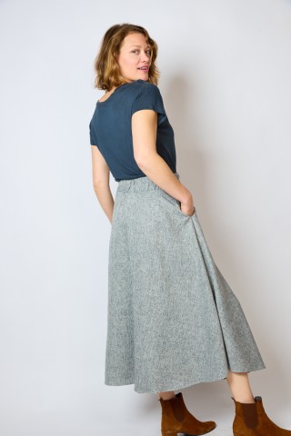 Falda maxi larga gris con chispeado negro con bolsillos- Ropa mujer SusiSweetdress