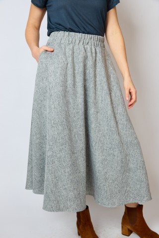 Falda maxi larga gris con chispeado negro con bolsillos- Ropa mujer SusiSweetdress