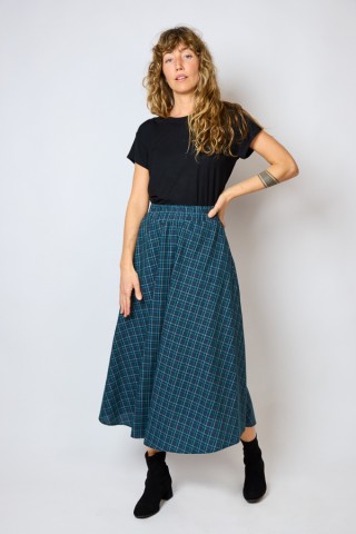 Falda maxi larga azul a cuadros con bolsillos- Ropa mujer SusiSweetdress
