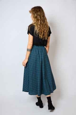 Falda maxi larga azul a cuadros con bolsillos- Ropa mujer SusiSweetdress