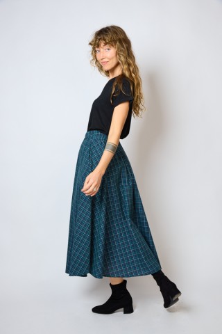 Falda maxi larga azul a cuadros con bolsillos- Ropa mujer SusiSweetdress