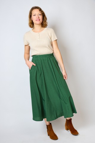 Falda maxi larga verde topitos blancos con bolsillos- Ropa mujer SusiSweetdress