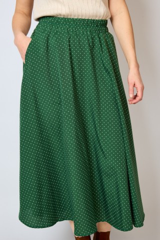 Falda maxi larga verde topitos blancos con bolsillos- Ropa mujer SusiSweetdress