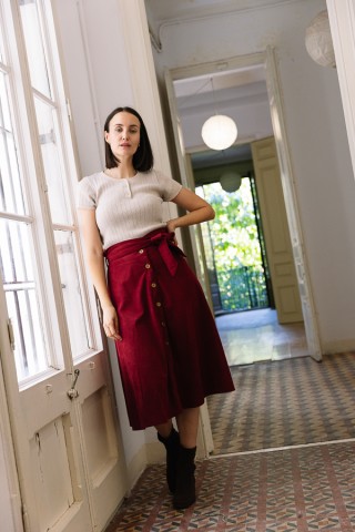 Falda de pana roja cintura alta- Ropa mujer SusiSweetdress