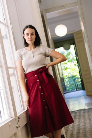 Falda de pana roja cintura alta- Ropa mujer SusiSweetdress