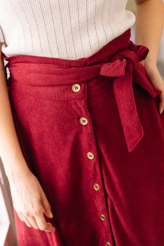 Falda de pana roja cintura alta- Ropa mujer SusiSweetdress
