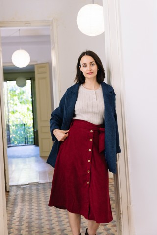 Falda de pana roja cintura alta- Ropa mujer SusiSweetdress