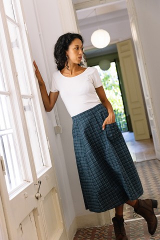 Falda azul a cuadros con bolsillos delanteros- Ropa mujer SusiSweetdress