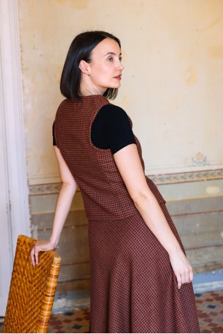 Falda larga vichy granate con botones- Ropa mujer SusiSweetdress