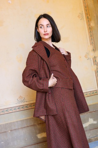 Falda larga vichy granate con botones- Ropa mujer SusiSweetdress