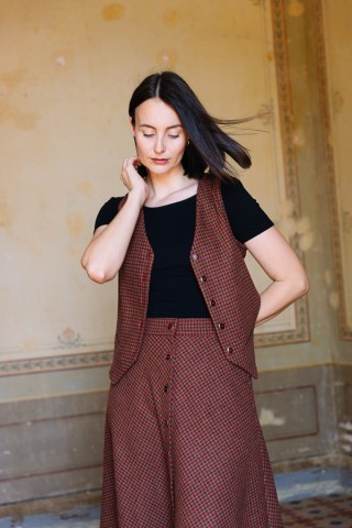 Falda larga vichy granate con botones- Ropa mujer SusiSweetdress