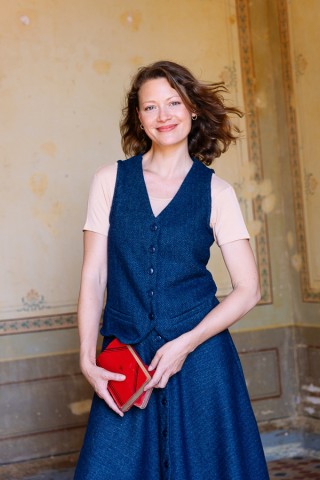 Falda larga espiga azul con botones- Ropa mujer SusiSweetdress