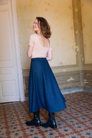 Falda larga espiga azul con botones- Ropa mujer SusiSweetdress