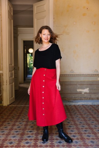 Falda larga roja con botones- Ropa mujer SusiSweetdress