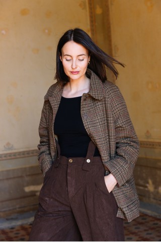 Abrigo corto en cuadros en tonos marrones-Ropa mujer SusiSweetdress