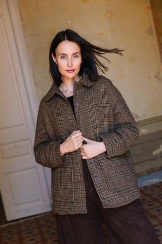 Abrigo corto en cuadros en tonos marrones-Ropa mujer SusiSweetdress