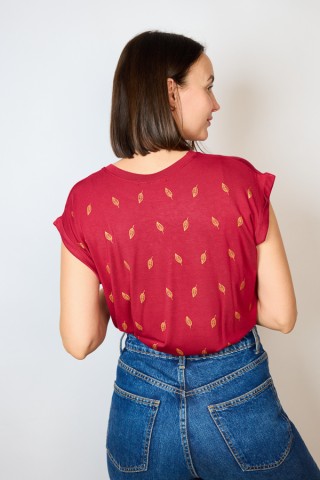 Camiseta SusiSweetdress granate hojas doradas- Ropa mujer SusiSweetdress
