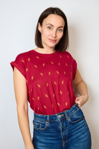 Camiseta SusiSweetdress granate hojas doradas- Ropa mujer SusiSweetdress
