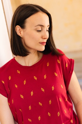 Camiseta SusiSweetdress granate hojas doradas- Ropa mujer SusiSweetdress