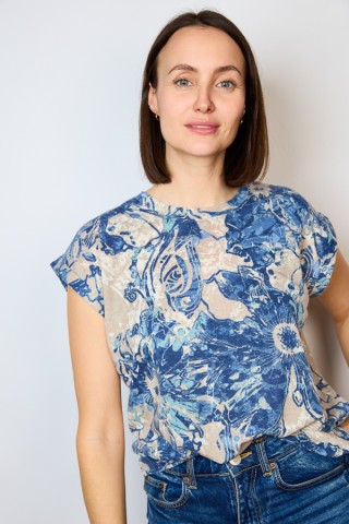 Camiseta SusiSweetdress beis estampado azul- Ropa mujer SusiSweetdress