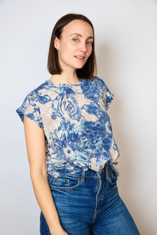 Camiseta SusiSweetdress beis estampado azul- Ropa mujer SusiSweetdress