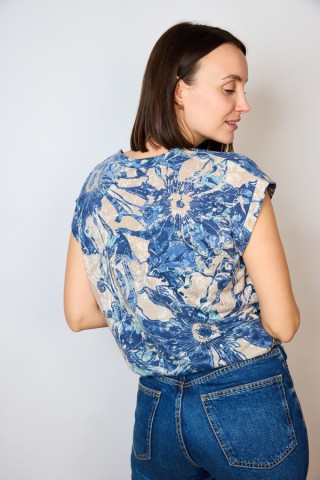 Camiseta SusiSweetdress beis estampado azul- Ropa mujer SusiSweetdress