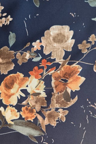 Pañuelo azul con flores marrones y anaranjadas-Complementos SusiSweetdress