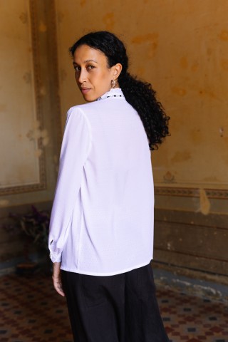 Camisa vintage blanca con lazo negro- Ropa mujer SusiSweetdress
