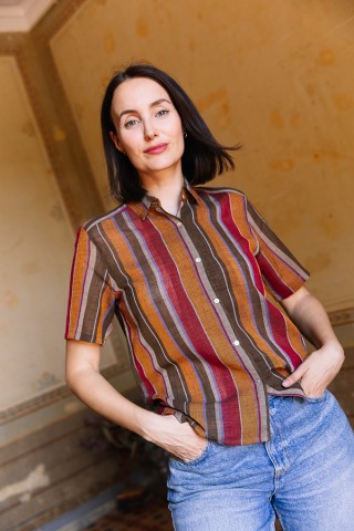 Camisa vintage a rayas en tonos otoñales- Ropa mujer SusiSweetdress