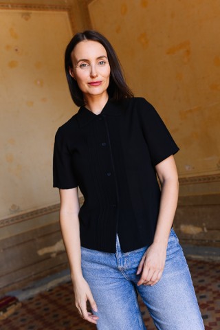 Camisa vintage negra con plisado - Ropa mujer SusiSweetdress