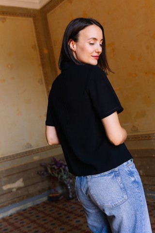 Camisa vintage negra con plisado - Ropa mujer SusiSweetdress