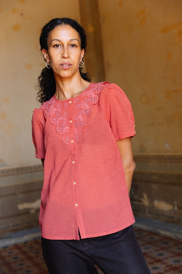 Camisa vintage azul marino estampado geométrico- Ropa mujer SusiSweetdress
