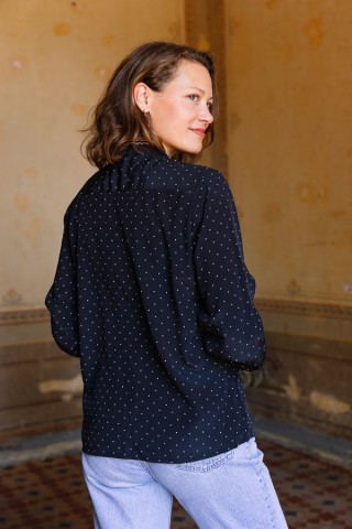 Camisa vintage negra con puntitos blancos- Ropa mujer SusiSweetdress