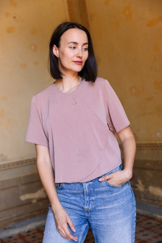 Camisa vintage rosa palo con volante- Ropa mujer SusiSweetdress
