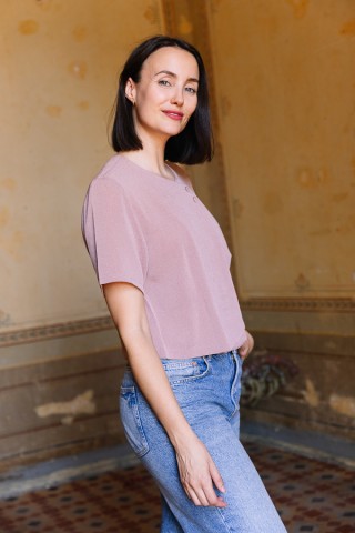 Camisa vintage rosa palo con volante- Ropa mujer SusiSweetdress