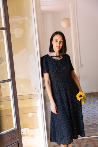 Vestido vintage azul marino con puntitos blancos- Ropa mujer vintage SusiSweetdress