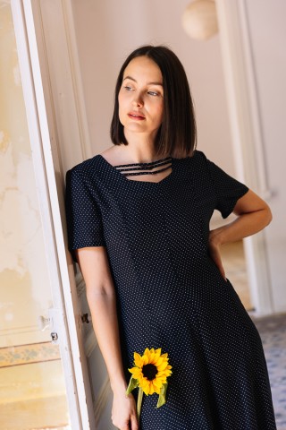 Vestido vintage azul marino con puntitos blancos- Ropa mujer vintage SusiSweetdress