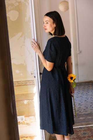 Vestido vintage azul marino con puntitos blancos- Ropa mujer vintage SusiSweetdress