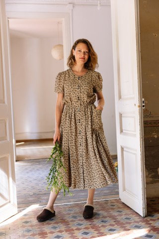 Vestido vintage marrón claro con florecitas marrones - Ropa mujer vintage SusiSweetdress