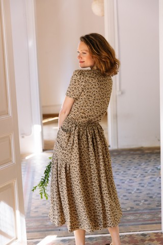 Vestido vintage marrón claro con florecitas marrones - Ropa mujer vintage SusiSweetdress