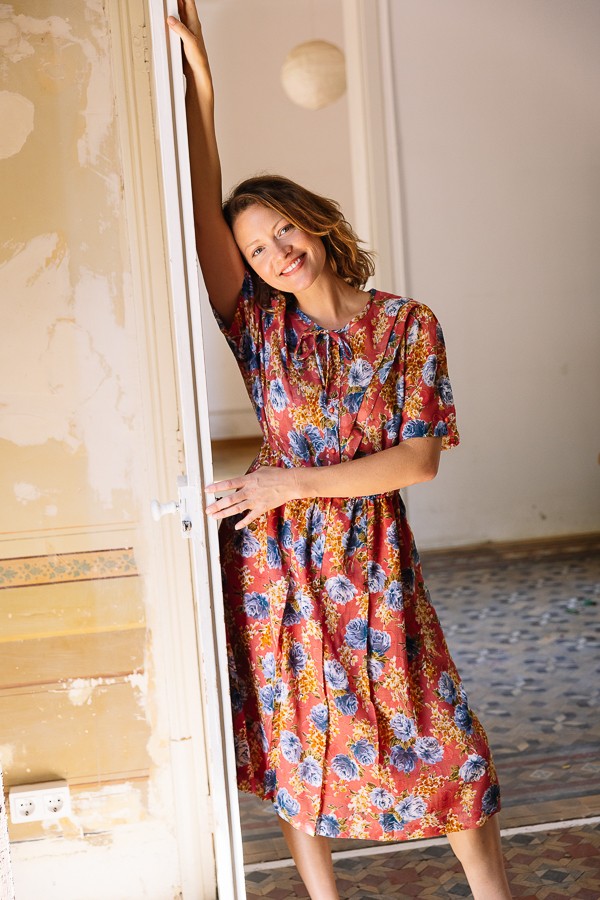 Vestido vintage rosa con flores colores - Ropa mujer vintage SusiSweetdress
