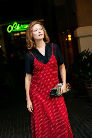 Vestido rojo estampado beis con tirantes- Colección SusiSweetdress