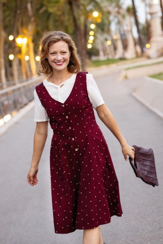 Vestido granate topos beis tirantes - Colección SusiSweetdress