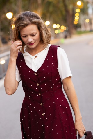Vestido granate topos beis tirantes - Colección SusiSweetdress