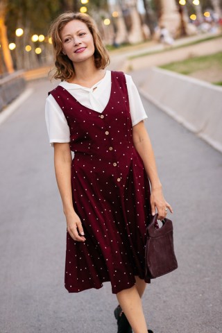 Vestido granate topos beis tirantes - Colección SusiSweetdress