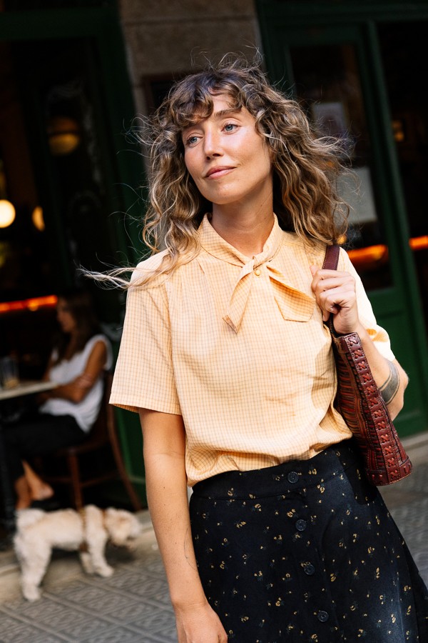 Camisa vintage amarilla con cuadraditos marrones- Ropa mujer SusiSweetdress