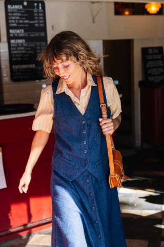 Camisa vintage a rayas amarillas y grises- Ropa mujer SusiSweetdress
