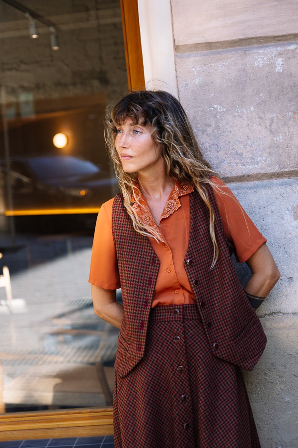 Camisa vintage naranja con bordado cuello- Ropa mujer SusiSweetdress